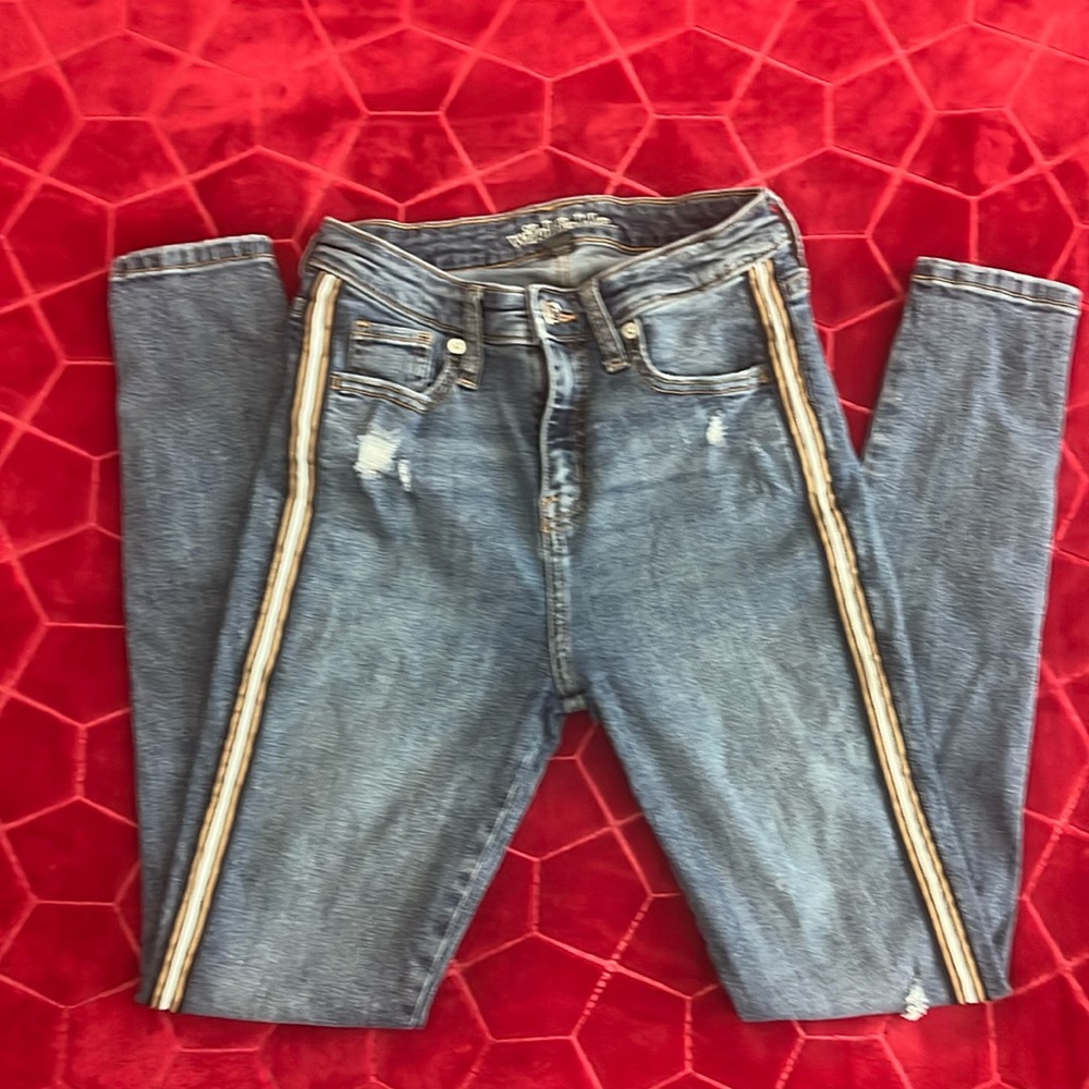 Wild fable side stripe high rise skinny blue jeans with front and back pockets